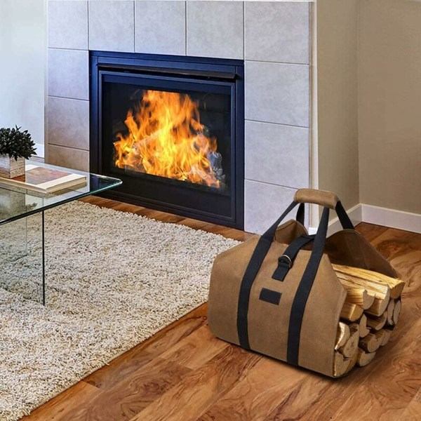 Vedkorg og vedpose Vedstocksholder Canvas Peis Tre