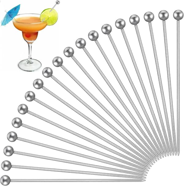 20 stk. - Cocktailpinde - Cocktailpinde i rustfrit stål - 11 cm - Frugtpinde - Gaffel i rustfrit stål - Cocktailpinde