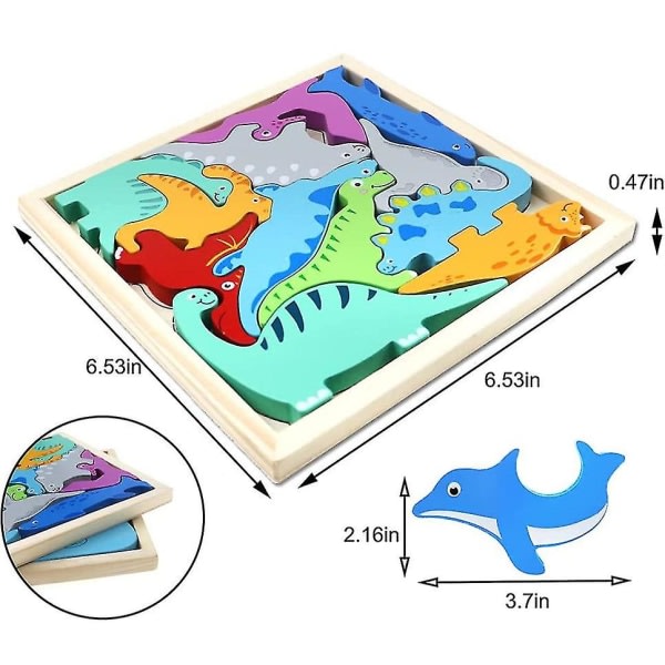 Galaxy Dinosaurus- ja Merieläinpuzzles - Puupuuheli, Lapset, Pinottavat Leikkikalut, Puzzle-Puuheli - 2 osaa