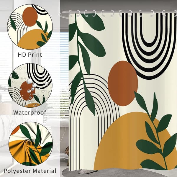 Bruseforhæng - Abstrakt - Antibakterielt - Vaskbart polyester - Velegnet til badeværelse og badekar - 180 x 200 cm