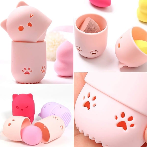 Sminksvampholder, 2 stk. Makeup Blender etui, søt katt