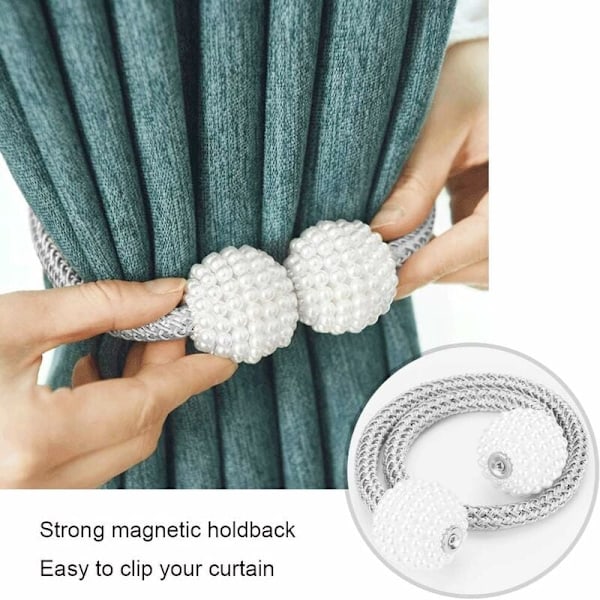 Magneettiset verhonpidikkeet, 2 kpl, pienille, ohuille tai läpinäkyville verhoille, harmaa verhonpidike