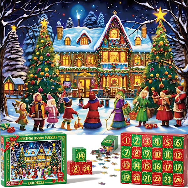 Puslespil Julekalender 2023, 1008 Puslespilsbrikker 24 Dages Jule-nedtælling Julekalendere
