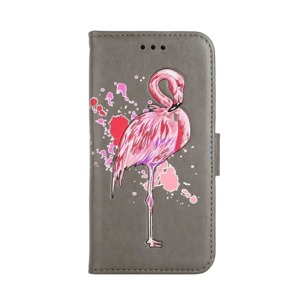 Pengebokveske for Galaxy J2 Pro (2018) - Grå med rosa flamingo Grå, rosa