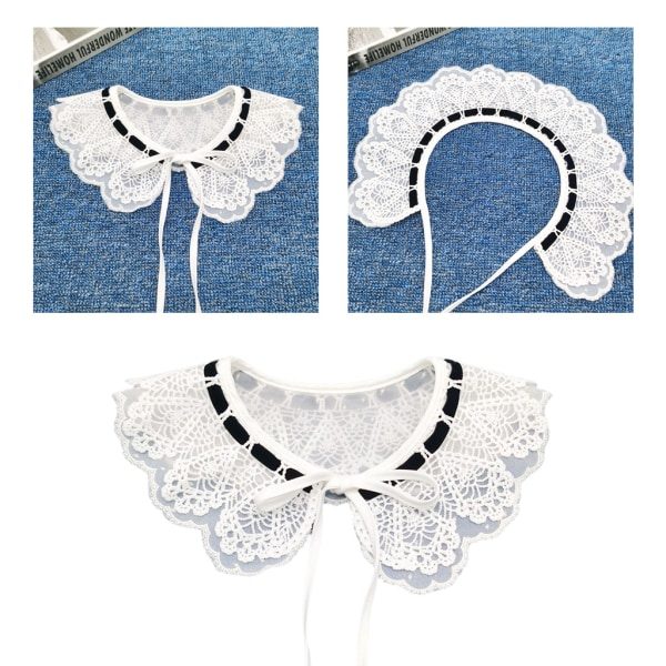 Elegant dubbellagers mesh falsk krage med broderade blommor och snörning