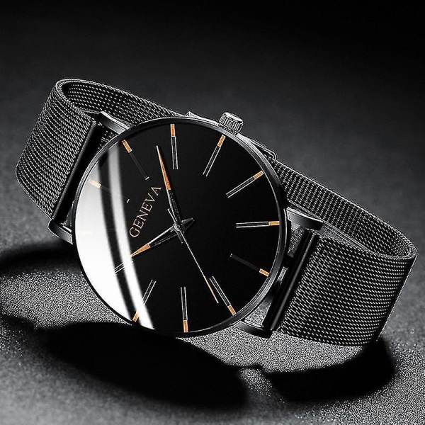 M?n Sport Analog Rostfritt St?l Casual Ur (L Sort Hvid)