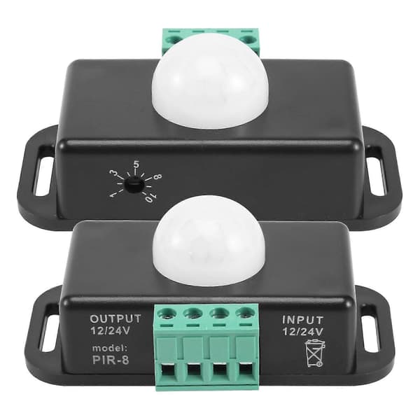 PIR Bevægelsessensorafbryder til LED-striplys, 12V 24V Infrarød Detektionscontroller, 2-pak, Sort