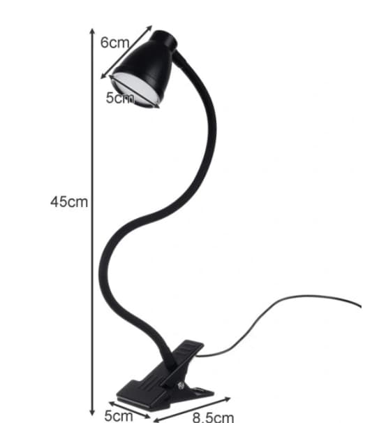 Bordlampe med klemme - USB - Sort Black Svart