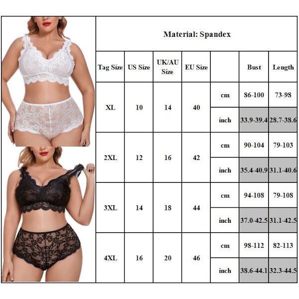 Damer Plus Size Seksikäs Rintaliivit ja Alushousut Nukkumisasu Pyjama Alusvaate Set valkoinen XL white