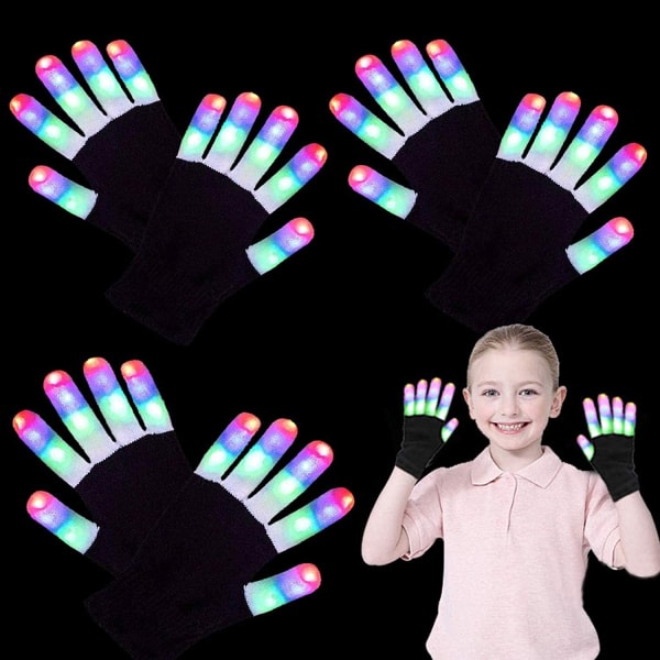 TG 3 par LED-handskar för barn Tonåringar Män Damer, Neon Light Up Rave