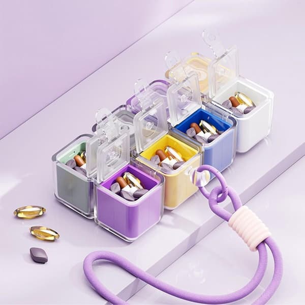 Magnetic Pill Organizer with 8 Compartments, Travel Pill Box with Shoulder Strap for Vitamins and Daily Medication