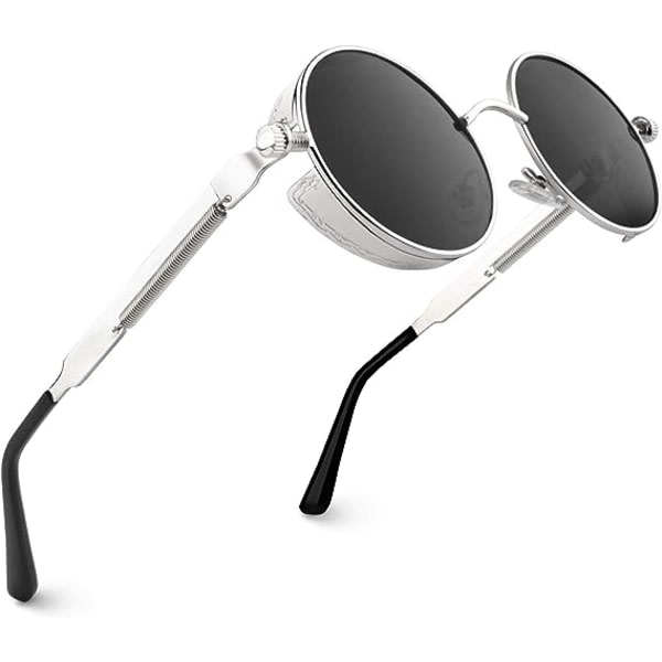 TG Silverbåge Grå lins-Polariserade runda solglasögon för män och kvinnor