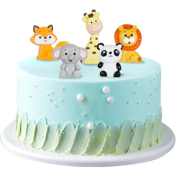 5 st Sockerfigurer Djur Skogstårta Topper Jungle Zoo Saf