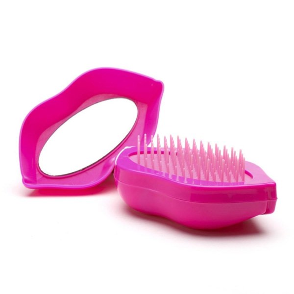 Läppformad hårkam Kompakt Resehårborste Hårborste med spegel Pink
