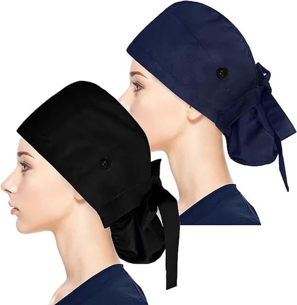Justerbar turbanhatt med knappar, för kemo, svettband, kök, hästsvans