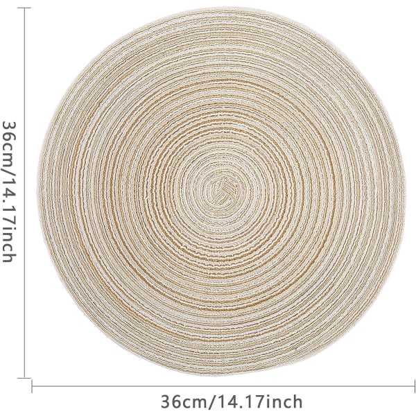 36 cm (beige) bordstabletter, rund bordstablett PP flätad sæt med 6 vaskbare, varmebeständiga halkfria