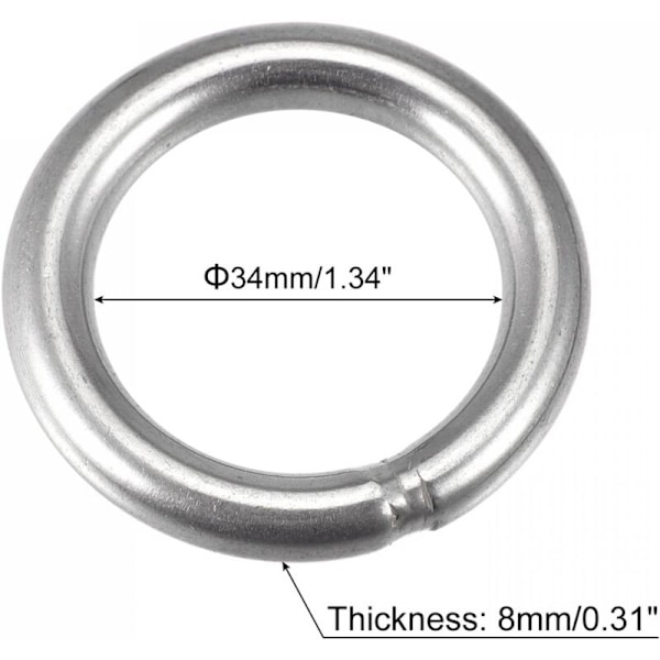 Hitsattu rengas ruostumaton teräs 304 50mm ulkohalkaisija 8mm paksuus 3kpl