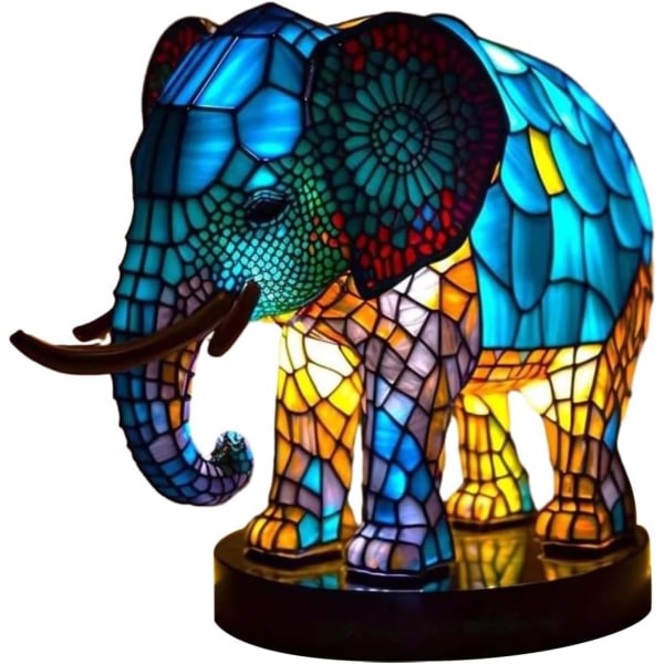 Djurbordslampa sarja f?rgat harts Elefant Dragon Wolf Lamppu Retro s?nglampa Tiffany Style Nattlampa Bohemian Resin Lamppu Bedroo Elefantille