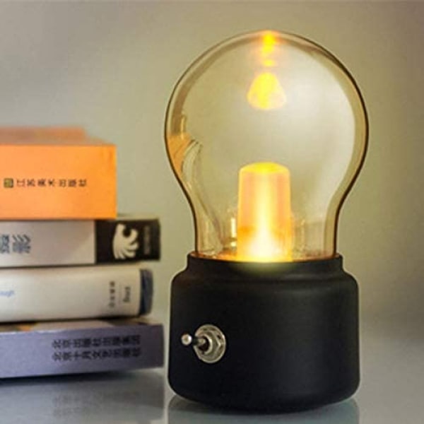 Stay Real Creative Retro Nostalgisk Britisk Pærelampe Genopladelig USB Natlampe Sengelampe Stemningslys Køkken Skab Ganglys (Sort)