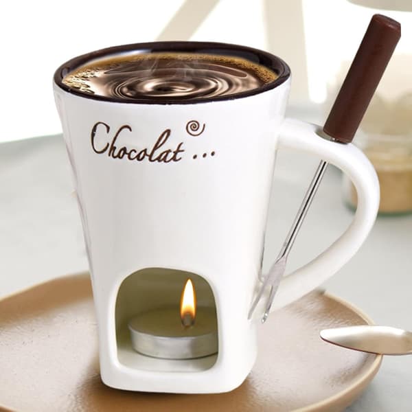 Tealys Fondue Sæt, Keramisk Smeltepot til Chokolade og Desserter Beige