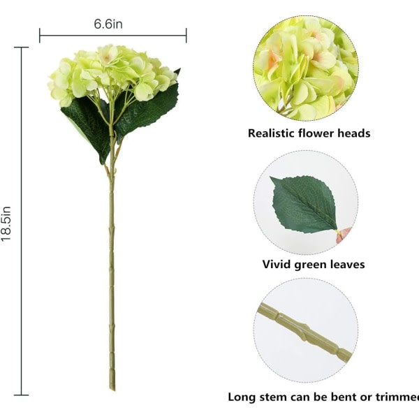 TG 5 stk Kunstige Hortensia, Hortensia Bukett, Perfekt for Bryllup