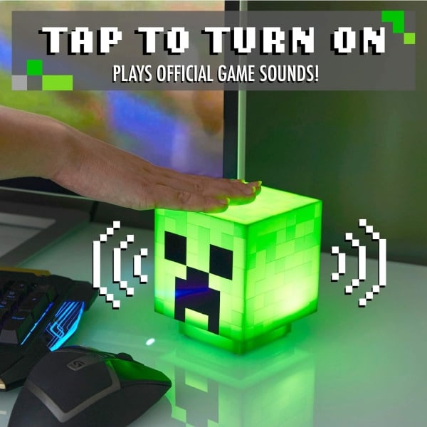 Minecraft Creeper-lampe, dekorativ natlampe, LED-lampe med lydeffekter, genopladelig, børnelampe, væglampe (grøn) - Xin
