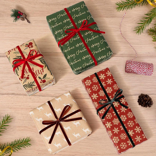 Presentpapper - Julpresentpapper - Julklappspapper - Presentpapper med figurer - 43 x 300 cm - 4 rullar