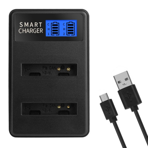 Kompakt og bærbar NB6L LCD Dobbel Batterilader for Kamera for SX530HS, SX610HS, SX710HS, SD1200IS Batteri