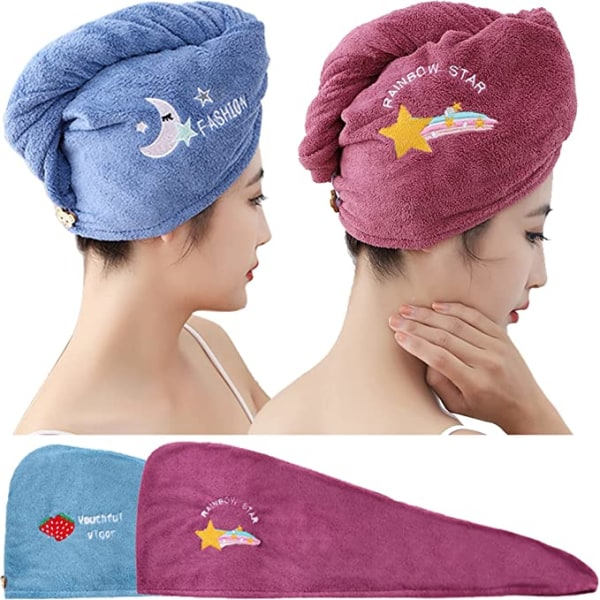 TG 2-pack superabsorberande hårhanddukar (rosa och blå), drag
