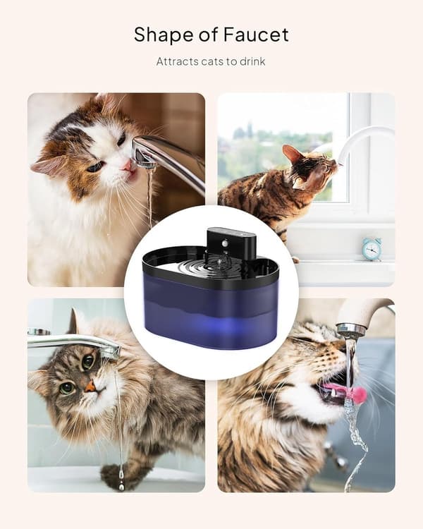 Trådløs vannfontene for katter, 2L oppladbart batteri, bevegelsessensor, firelagsfiltrering, tre moduser, for innekatter, svart