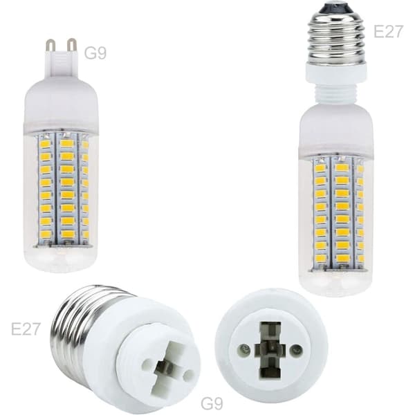 4x Lampfotsadapter E27 till G9 i VIT - Set med 4 omformare för lampfötter för glödlampor, LED, halogen, energisparlampor
