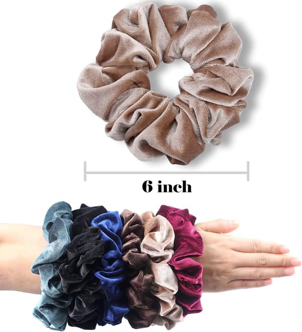 Ekstra store scrunchies til kvinder med tykt hår, premium fløjl stor scrunchie, bløde elastikker hestehaleholdere hårtilbehør, 6-pak_yux
