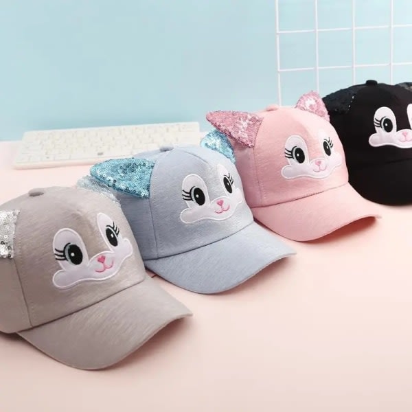 Barnflicka Tegneserie Katt Paljetter Øre Snapback-hatt for småbarn