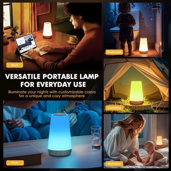 LED Table Lamp - Touch Controlled LED Bedside Lamp - Desk Lamp - Dimmable Lamp with Remote Control and RGB Color Change - USB Rechargeable