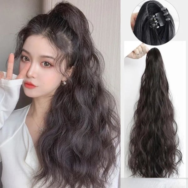 TG Lang Tjukk Krøllete Wrap Around Clip In Hestehale Hårforlengelse Pon Lys Brun one-size