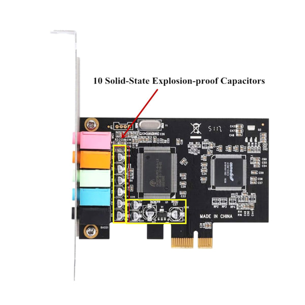 PCI-E ljudkort 5.1 6-kanavainen CMI8738 piirisarja Audios Digital Desktop PCI-E-kort