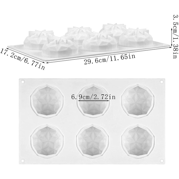 Galaxy Silikonimuotti 6:lla 3D-timantti-ontelolla, tarttumaton (valkoinen)