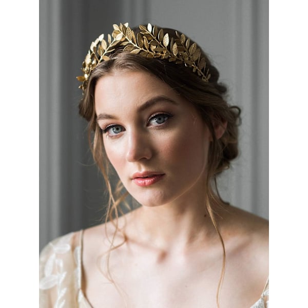 Brudekrone med blader, vinddiadem, gull