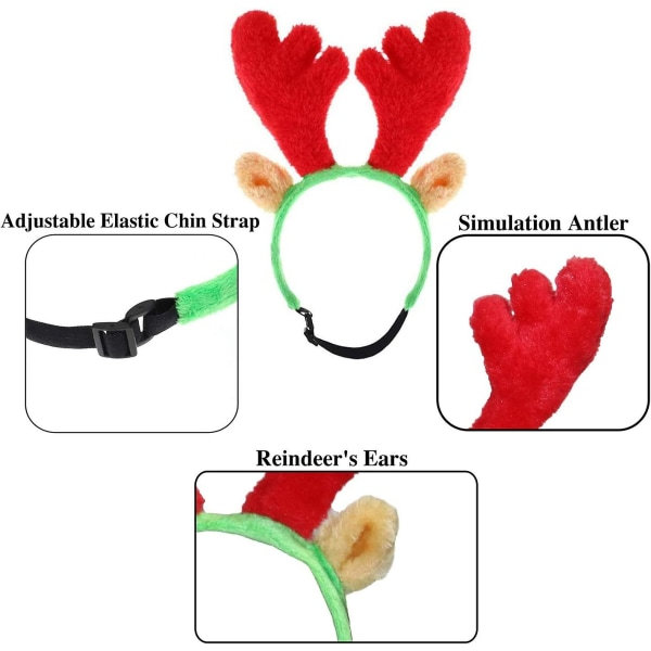 Hund Jul Rensa Älg Horn Pannband och Röd-Vit-Grön Randig Halsduk Set Husdjur Jul Kostym