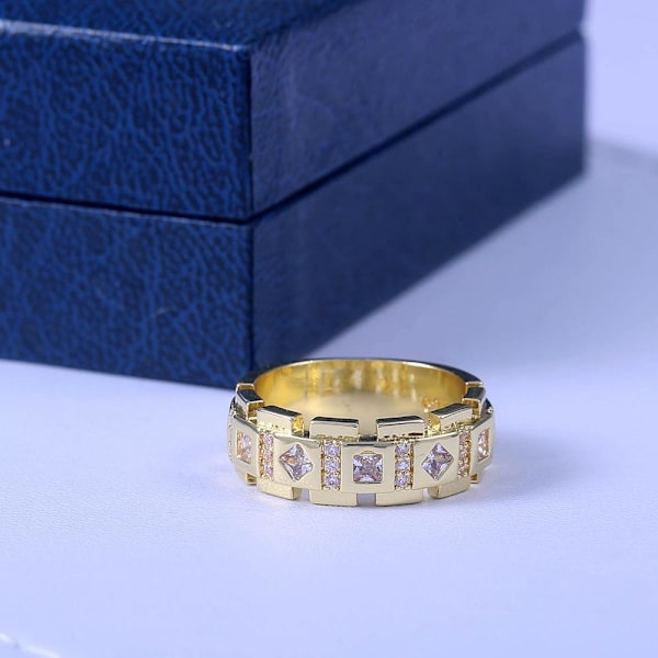 Handgjorda breda ringar Zirkon 925 silver gåva Gol Gold US 10 Size (19,8 mm i diameter)