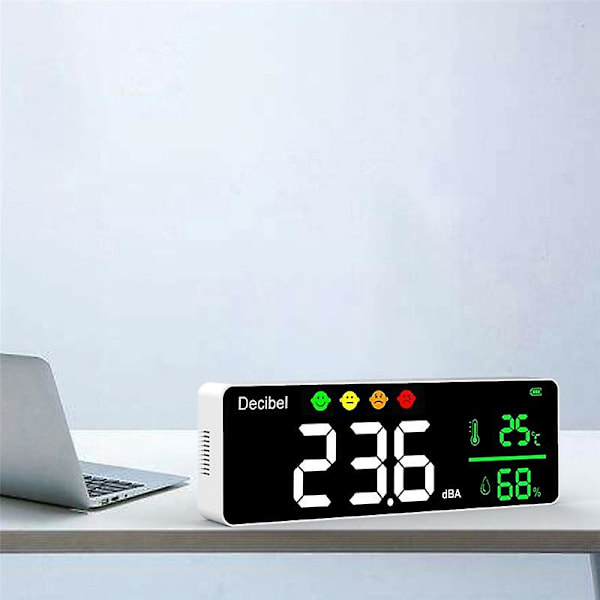 DM1306D Digital Decibel Lydmåler Smart Støjdetektor 30-130DB Temperatur- og Fugtighedsmåler BlackWhite