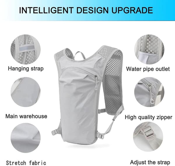 Hydration Vest Rygsæk, 142g Letvægts Nylon, Åndbart Mesh, 1.5L Blære Kompatibel, Til Trailløb, Unisex, Sort