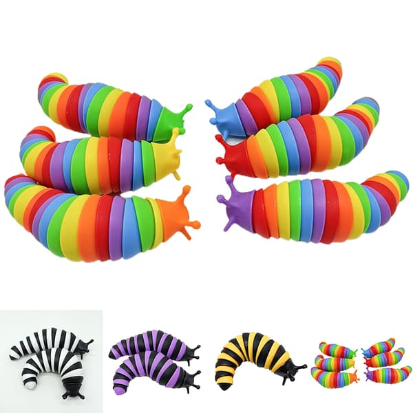 Caterpillar Fidget Toy Angstlindring Slug Fidget Leker Regnbuefarger