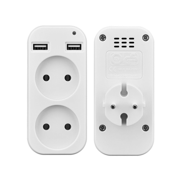 Reseadapter UK Saksa liitäntä 2 USB:llä, matkustussovitin virtalähteelle