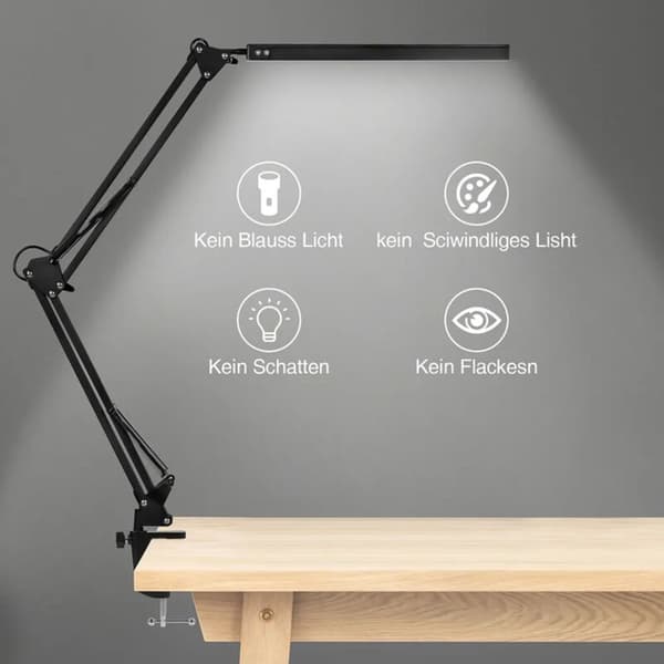 LED Skrivebordslampe Arkitektlampe med Svingarm Øyebeskyttelse Leselampe Dimbar
