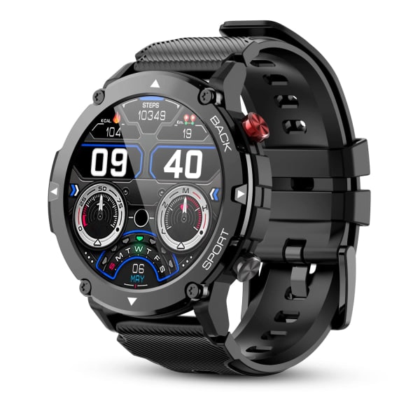 Älykello (Vastaa/Soita puheluihin) IP68 Vedenkestävä 1,32 tuuman Military Tactical Fitness Watch Tracker Androidille ja iOS:lle Ulkoilmakäyttöön Urheilukello (musta)