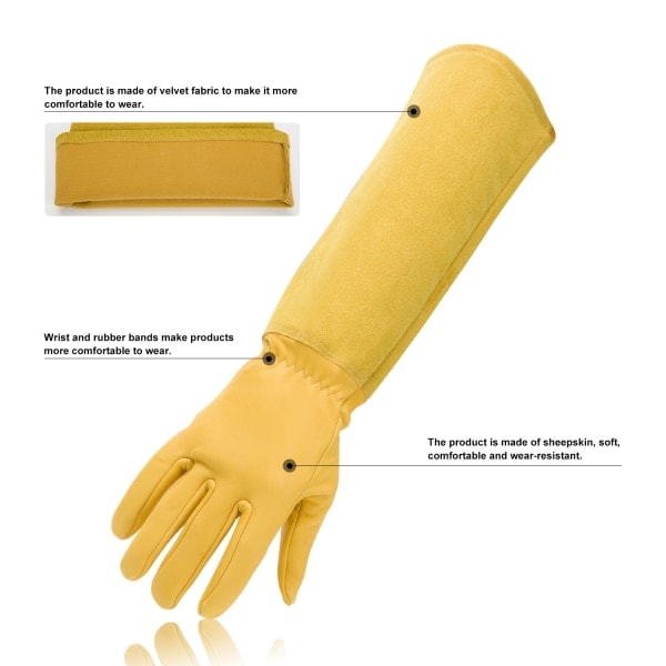 TG Keltainen lampa nahka Koko M - Puutarhan nahkakäsineet Rose Leather Gloves Naisille