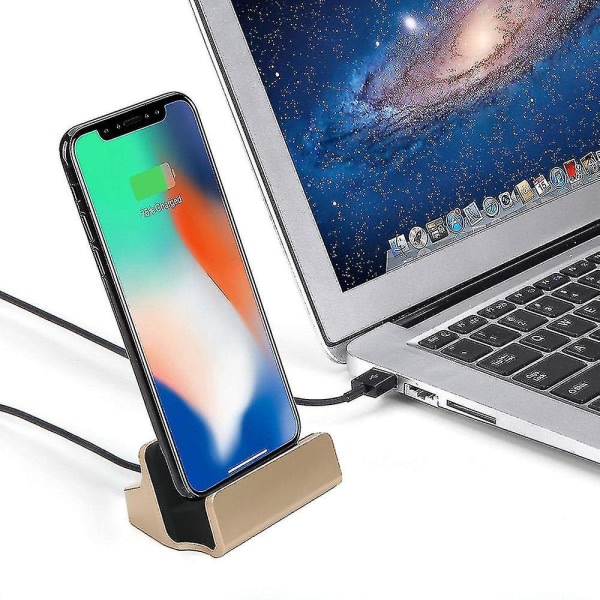 Iphone Desktop Ladestation Hurtig Opladning Data Synkronisering Stativ, Guld