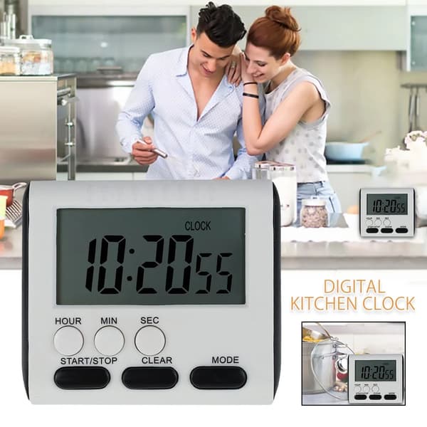 Digital kökstimer med stora LCD-siffror, högt larm och minnesfunktion, magnetisk baksida för matlagning, vit