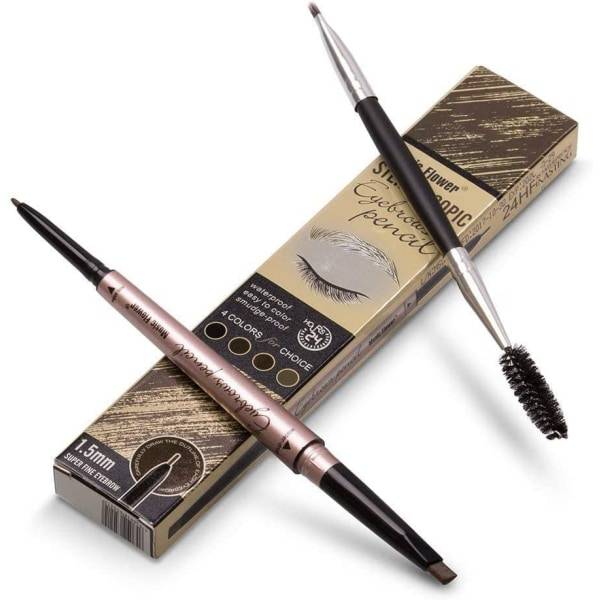 Øjenbrynsblyant med øjenbrynsbørste, dobbelt øjenbrynsblyant, automatisk makeup-værktøj (mørkebrun)